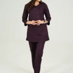 اسکراب زنانه آستین سه‌ربع بادمجونی